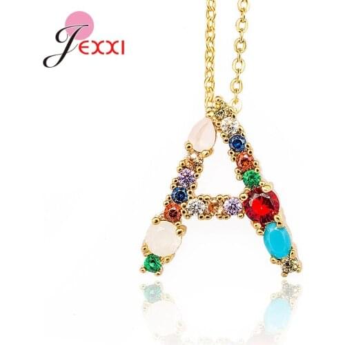 Holiday Style 925 Sterling Silver Necklace English Letter A-Z Multicolors African Crystal Paved Pendant Women Trendy Jewellery