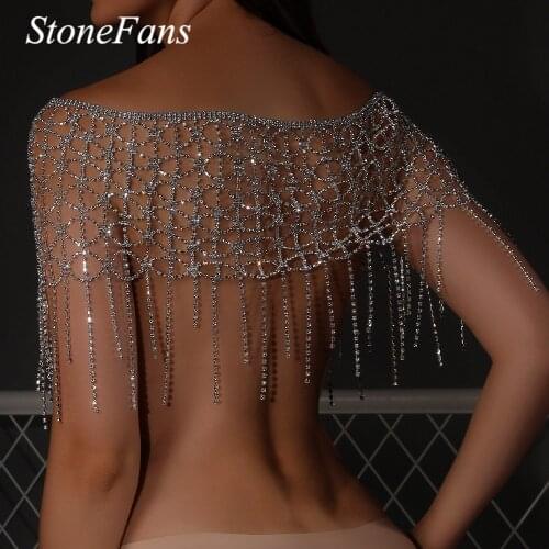 Stonefans Luxury Bridal Shoulder Necklace Rhinestone Wedding Body Chain Festival Accessories Hollow Crystal Shoulder Chain Gift