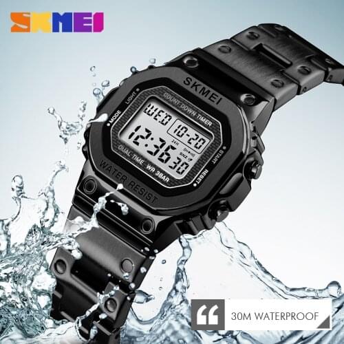 SKMEI Retro Fashion Digital Watch Women 30M Waterproof Multi-Function Watch Luxury Stainless Steel Strap Ladies WristWatch 1433
