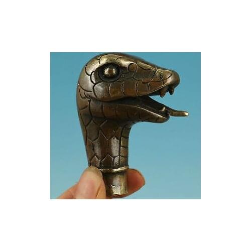 Old Handmade Carved Snake Collect Statue Walking copper Stick Head decoration factory outlets