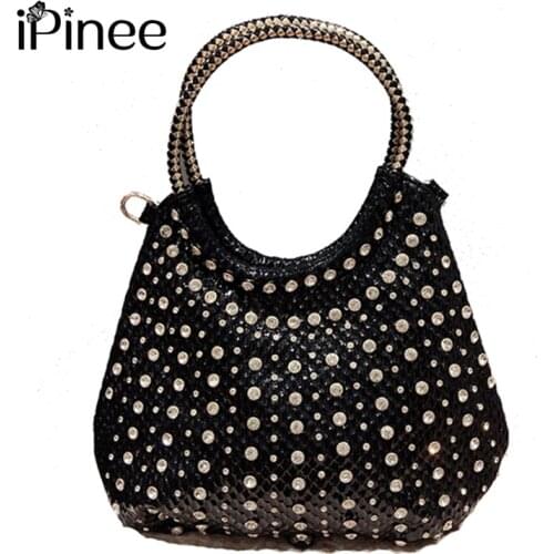 IPinee New Fashion Diamond Womens Handbag Rhinestone Large Capacity Shoulder Messenger Bag Wild Patent Leather