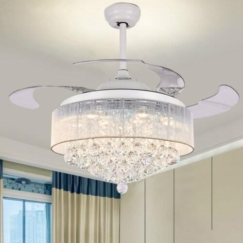 LED Crystal Invisible Ceiling Fan Light LED Living Room Ceiling Fan Light Frequency Conversion Crystal Ceiling Fan with Light