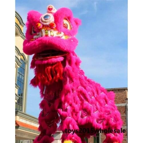 Lovely Lion Dance Mascot Costume Wool Southern Pink Lion Chinese Folk Art for Two Adults Cosplay Party Game Advertising Clothing
