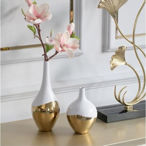 Modern Small Caliber White And Golden Ceramic Vase Home Living Room Dining Table Drop Shape Porcelain Home Decoration Ornaments