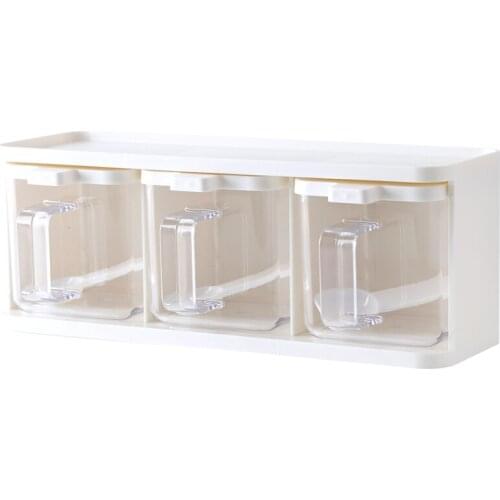 Vertically Rotatable Storage Seasoning Boxes Spice Jar Bottle With Handle And Spoon Kitchen Storage Container Herb Spice Tools