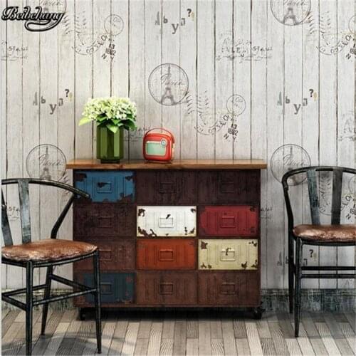 Beibehang Vintage wood wood wallpaper letter Tower Bar Cafe clothing personality stripe wallpaper