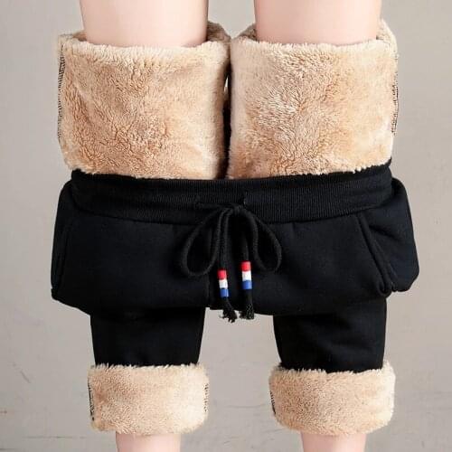 ASHEYWR Women Thick Leggings Winter Warm Lamb Wool Plus Velvet Legging High Waist Slim Elastic Cashmere Leggins Woman Casual