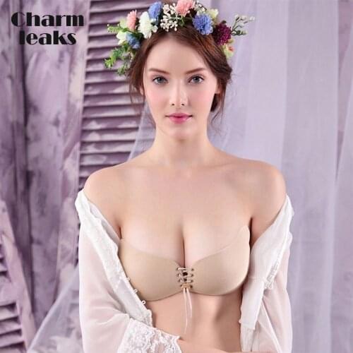 Charmleaks Women Strapless Silicone Bras Ladies Invisible Bra Front Closure Sexy Push Up Lingerie Sein Solid Underwear