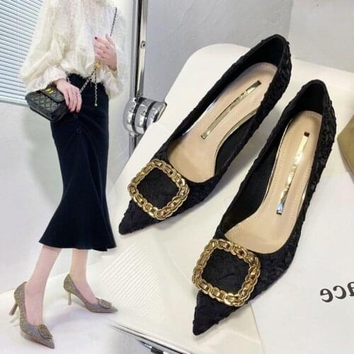 Shoes Women Heels High Shoes Womens Heel 2021 New Button Shoes Chaussure Femme Zapatos Mujer