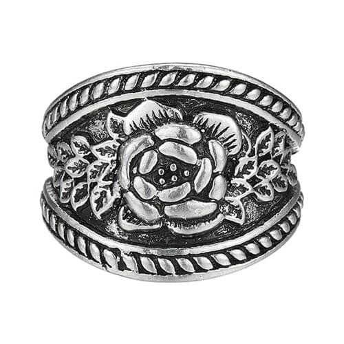Retro Unique Creative Sculpture Rose Pattern Flower Ring Silver Color Womens Rings Fine Party Jewelry Accessories