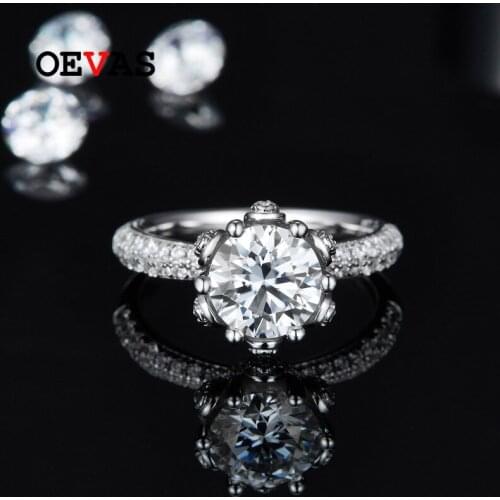 OEVAS 100% 925 Sterling Silver Real 1.5/2/3 Carat Moissanite 6 Claws Classic Wedding Rings For Women Sparkling Fine Jewelry Gift