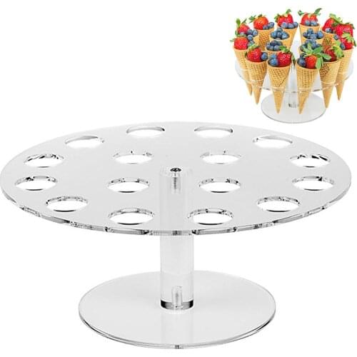 16-Hole Round Acrylic Ice Cream Cone Dessert Holder Display Stand Party Shelf Buffet Display Kitchen Tool