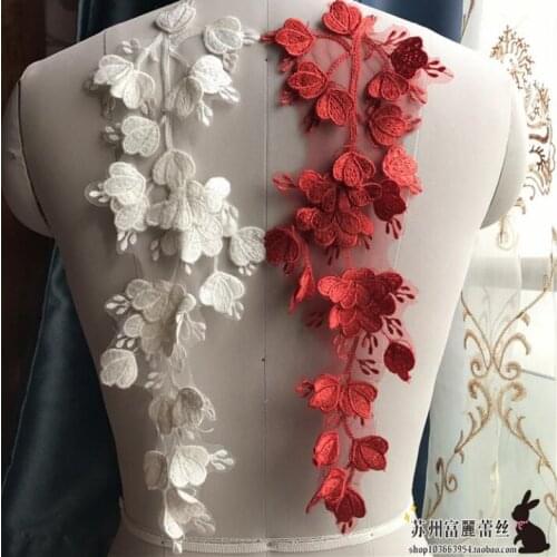 2 Pieces/1 Pair 35*12cm Polyester Embroidery Lace Applique Fabric Flower Venise Sewing Lace Collar for Sewing Supplies Crafts