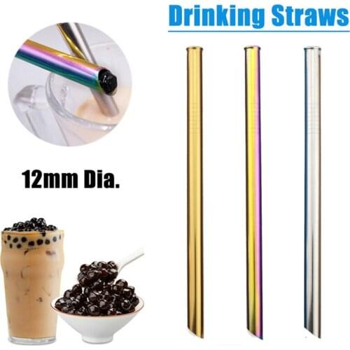 3Pcs Stainless Steel Reusable Drinking Straw Pearl Milkshake Boba Bubble Tea Straw 12mm Wide Metal Straw Set Drinking Tubes