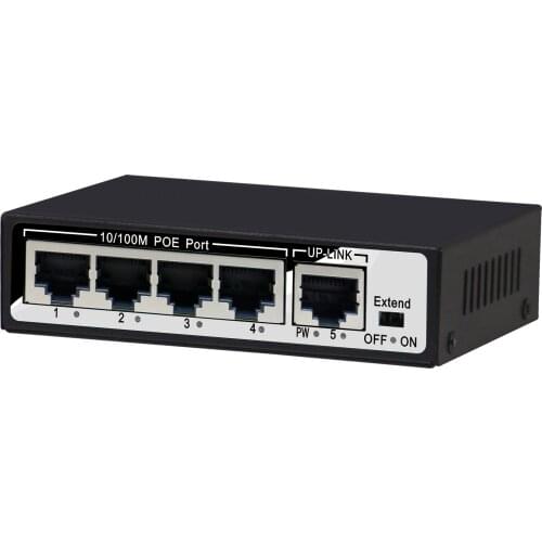 5-port 10/100M switch, of which 1-4 ports support POE, IEEE 802.3af international standard, external total power 48W