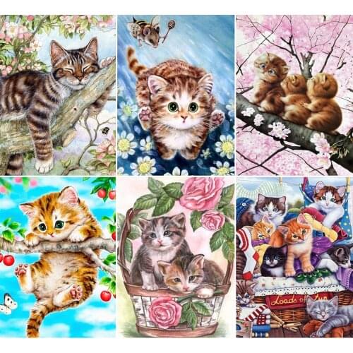 5D DIY Diamond Painting Cute Animal Cat Cross Stitch Full Drill Square Embroidery Mosaic Art Picture of Rhinestones Home Decor