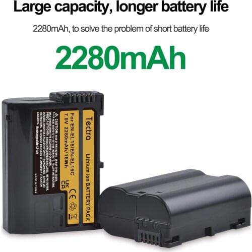 7V 2280mAh EN-EL15C EL15C EN EL15 Rechargeable Battery Pack for Nikon Z5, Z6, Z6 II, Z7, Z7II D780, D850, D7500, D500, D600