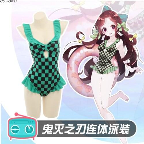 Anime! Demon Slayer: Kimetsu no Yaiba Kamado Tanjirou Lovely Swimsuit Bodysuit Uniform Cosplay Costume Summer Pool Beach Suit