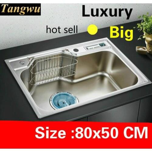 Free shipping Apartment high quality kitchen single trough sink vogue do the dishes 304 stainless steel hot sell big 80x50 CM