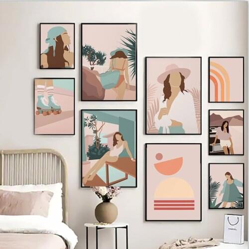 Boho Abstract Fashion Girl Skating Travel Wall Art Canvas Painting Nordic Posters And Prints Wall Pictures For Living Room Decor