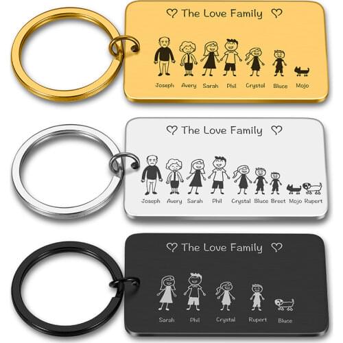 Personalized Family Keychain Engraved Gifts for Parents Children Present Keyring Bag Charm Families Member Gift Key Chain
