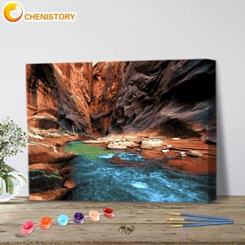CHENISTORY 60x75cm Frame Pictures By Number Kits Handpainted Paintings DIY Rock River Landscape Drawing On Canvas Home Decor