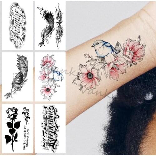 Color Peony Hummingbird Temporary Tattoos For Women Girls Realistic Feather Rose Flower Fake Tattoo Sticker Arm Neck Tatoos Show