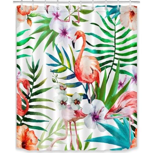 Floral Flamingo Shower Curtains Tropical Plant Leaves Flower Pattern Printing Bathroom Curtains Sets Waterproof Polyester Fabric