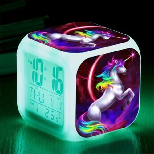 LED Children Kids Cartoon Alarm Clock Light Digital Bedroom Data Week Temperature Cube Clock Wall Lamp Desk Decor Clock 6NZ045