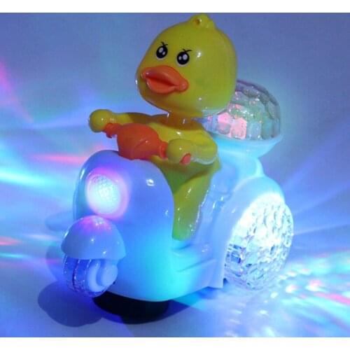 Cute Electric Three Wheel Bicycle Toy with Music Light Cartoon Mouse Duck Type Flashing Vehicle Tricycle 360 Degree Rotation