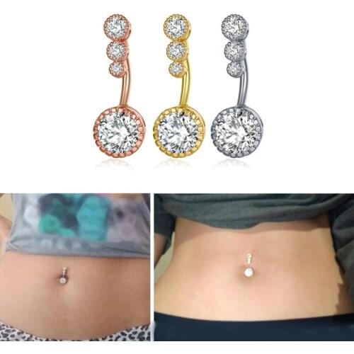 European American Belly Button Ring 4 Diamond Zircon Belly Button Umbilical Ring