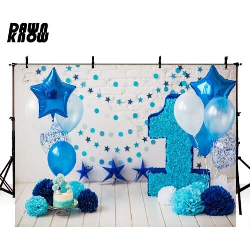 DAWNKNOW Blue Balloon Photography Background For Kids One Birthday Party Photo Shoot Backdrops For Children Photocall lv1011
