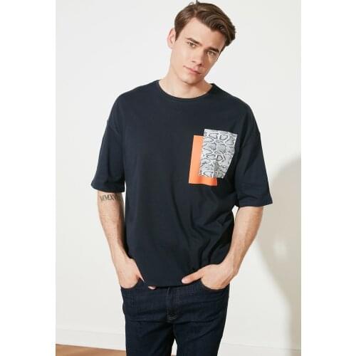 Mens Oversize Short-Sleeve Printed T-Shirt Casual Cotton lilac Navy Blue White Trend Fashion
