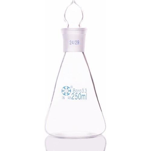 Conical flask with standard ground-in glass stopper,Capacity 250ml,joint 24/29,Erlenmeyer flask with standard ground mouth