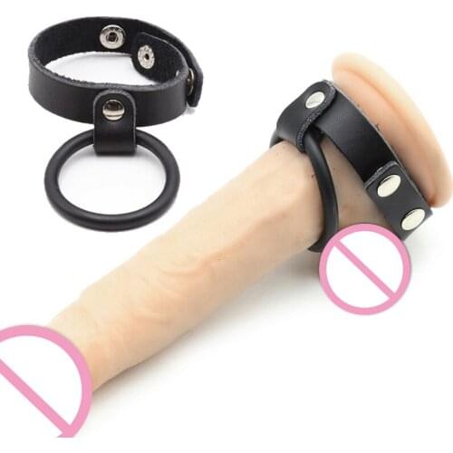 Leather Penis Ring Cock Ring Male Chastity Belt Device Sex Toys for Men Penis Extender Adult Products Sex Toy for Men Testicles