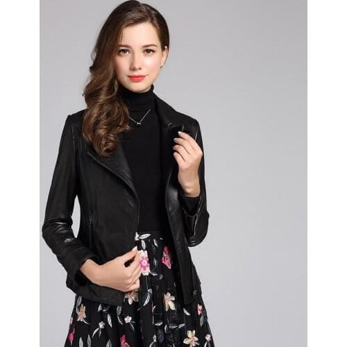 Genuine Leather Jacket Women Sheepskin Leather Coat Suit Collar Short Slim Motorcycle Jacket Jaqueta CN186P01 MF120