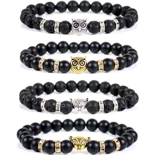Fashion Frosted Natural Stone Beads Bracelets For Women Black Bracelet Men Fox Owl Handmade Charm Jewelry For Couple Friend Gift