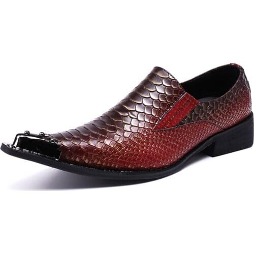 Mens shoes with Metal tip snakeskin wedding dress shoes Black and purple Evening Party men Shoes Hairdress Sexy Medium heel