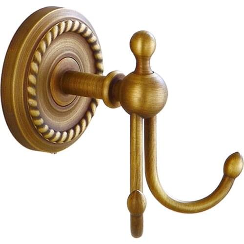 European Style Wall-Mounted Hook Double Antique Brass Hanger for Towel Coat Clothes Bathroom Robe Bar