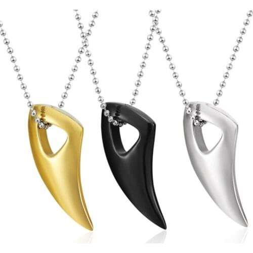 Stainless Steel Many Colors Metal Wolf Tooth Pendant Link Chain Necklace for Cool Men Jewelry