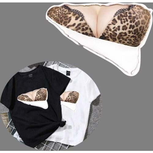 New Fashion Hot Sexy Leopard Lace Bra Iron On A-level Fun Patches Heat Transfer Pyrography For DIY Clothes Printing Decor