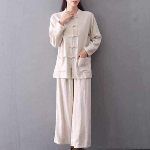 2021 Autumn New Chinese Style Disc Button Long-Sleeved Shirt Cotton Linen Multicolor Retro Casual Shirt Ladies Suit