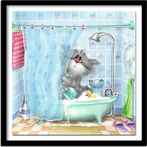 New Arrived Diamond Painting Animals Cartoon Cat A Bath Cross Stitch Square Diamond Embroidery Sets Home Decoration BJ63