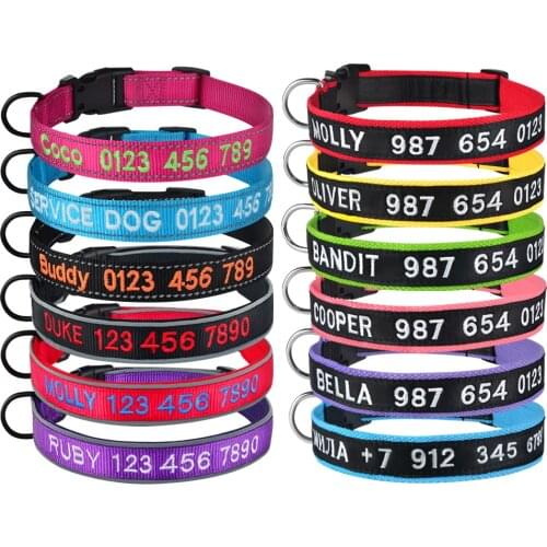 Custom Free Embroidered Name Dog Collars Personalized Dog Collar Nylon Plaid Boy Girl Unisex Dogs Collar Small Large Product Tag