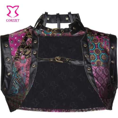 Corzzet Sexy Purple Steampunk Stand Neck Sleeveless Corset Jacket Burlesque Vintage Corset Accessories Gothic Bolero clothes