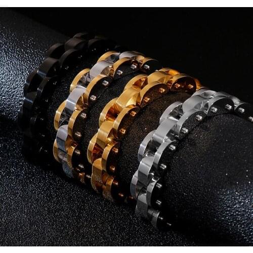 Polished Gold Stainless Steel Men Biker Bicycle Bracelet Black Man Watchband Chain Link Bracelets Male Hiphop Bike Jewelry 2021
