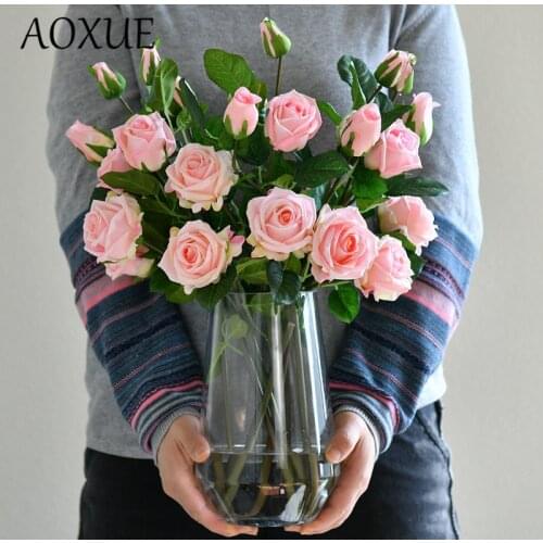 PU moisturizing feel single simulation silk rose bouquet home furnishings artificial fake flower ornaments wedding decoration