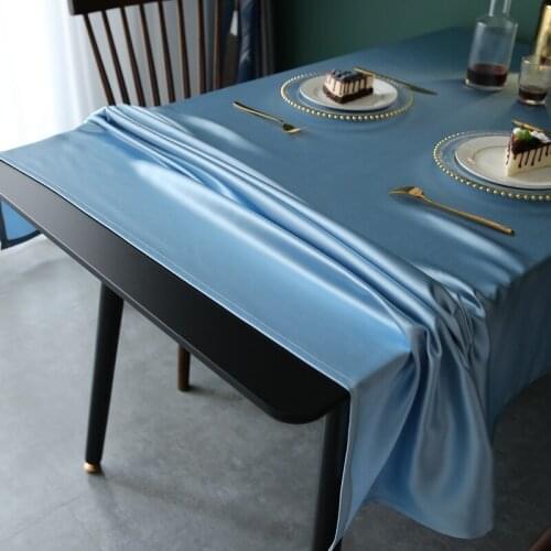 Satin Fabric Blue Table Cloth Luxury Pure Color Rectangle Tablecloth Modern Soft Table Cover for Hotel/wedding/party Decoration