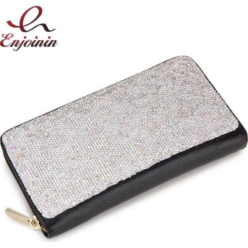 Luxury Color Diamond Genuine Leather Women Long Zipper Coin Purses Black Design Clutch Wallet Female Money Credit Card Holder