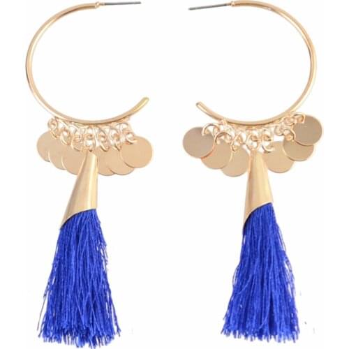 6 Colors Bohemian Ethnic Long Thread Tassel Open Hoop Earring Coin Sequin Enamel Earrings Fringe Charm for Women Wedding Jewelry